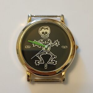 Vintage Halloween Unisex 36mm Gold Tone Black Dial Watch Case Japan Movt